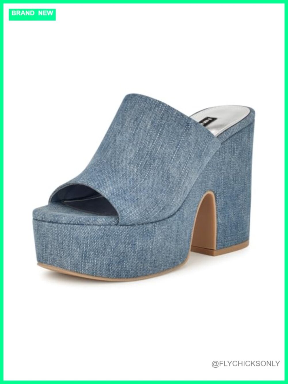 Nine West Olley Platform Sandal Denim Blue 4.72" Heel Slingback